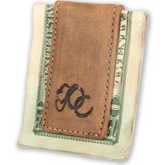 Strong magnetic cash holder in full grain leather with UC Leather Logo-Brown